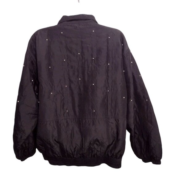 EVR DIV Rousso Studded Silk Bomber Jacket Womens L Full Zip Vintage 80s Black - Picture 3 of 6